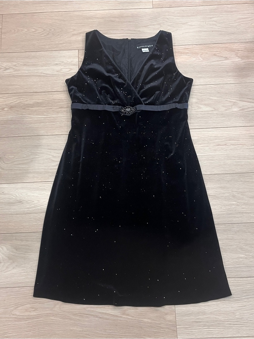 Bianca Nygard Vintage Black Velvet Sparkle Empire Waist Dress Size 14